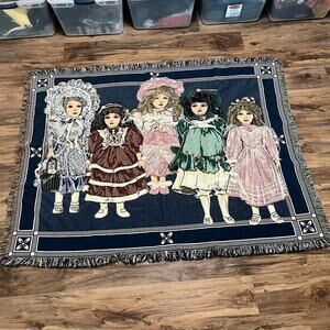 Chatham Vintage Collectors Porcelain Dolls Woven Throw Blanket